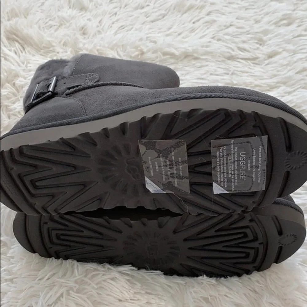 NEW‎ UGG KAREL SUEDE SHEARLING MINI BUCKLE BOOTS
